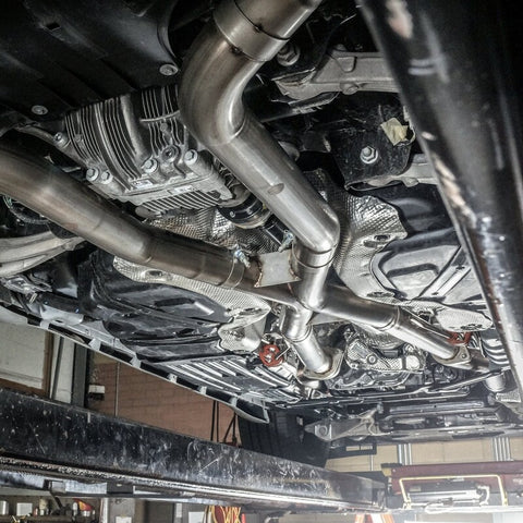 Stainless Works 2018 Jeep TrackHawk 6.2L 3in Catback System X-Pipe Turbo S-Tube Muffler Stock Exit - JEEP1862CB-S