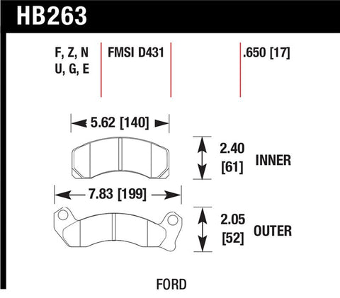 Hawk 1987-1993 Ford Mustang GT 5.0 HPS 5.0 Front Brake Pads - HB263B.650