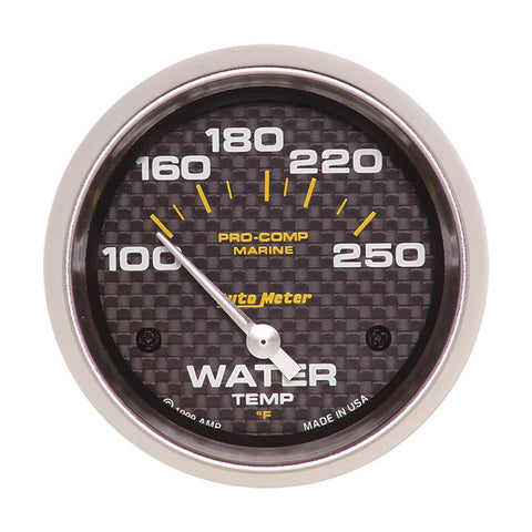 Autometer Marine Carbon Fiber 2-5/8in Electric Water Temperature Gauge 100-250 Deg F - 200763-40