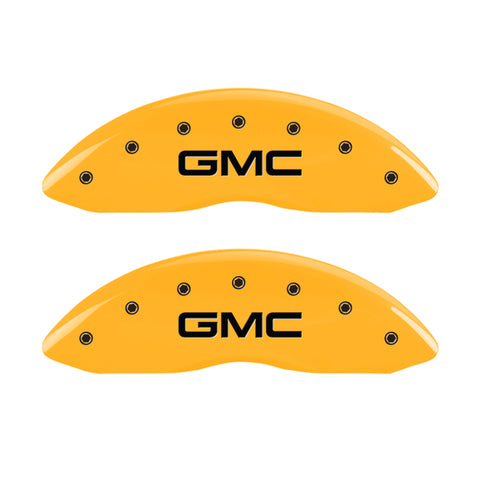 MGP 4 Caliper Covers Engraved Front & Rear 99-03 GMC Sierra 1500 Yellow Finish Black GMC Logo - 34006SGMCYL