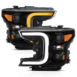 ANZO 18-19 Ford F-150 LED Projector Headlights w/ Plank Style Switchback Black w/ Amber - 111400