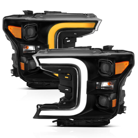 ANZO 18-19 Ford F-150 LED Projector Headlights w/ Plank Style Switchback Black w/ Amber - 111400