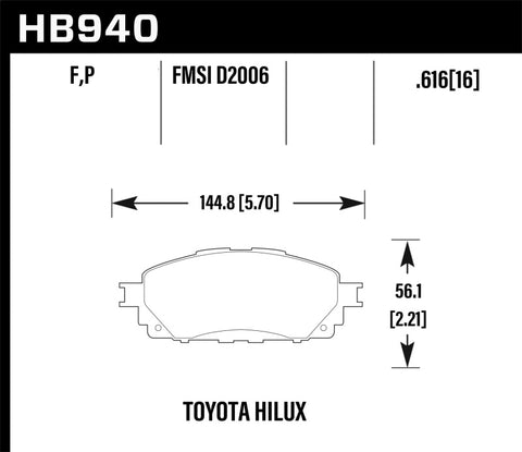 Hawk 16-17 Toyota Hilux Street HPS Front Brake Pads - HB940F.616