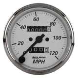 Autometer 3-1/8in Silver Bezel/White Face 120mph Mechanical In-Dash Tacho/Speedometer w/ Trip Gauge - 1993