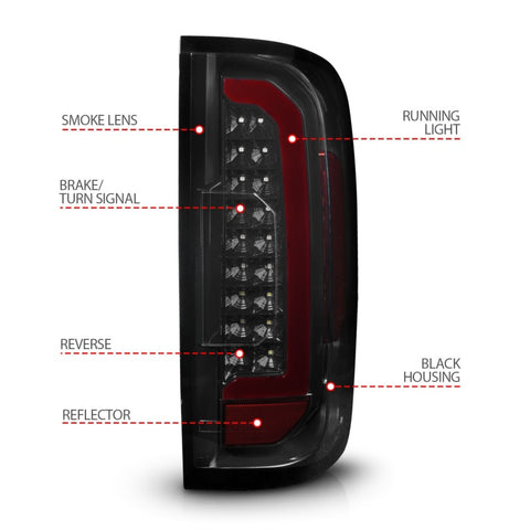 ANZO 15-21 GMC Canyon Full LED Tail Lights w/ Red Lightbar Black Housing Smoke Lens - 311435