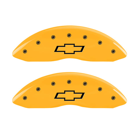 MGP 4 Caliper Covers Engraved F & R Bowtie Yellow Finish Black Char 2000 Chevrolet Silverado 2500 - 14048SBOWYL