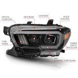 ANZO 2016-2017 Toyota Tacoma Projector Headlights w/ Plank Style Switchback Black w/ Amber - 111396