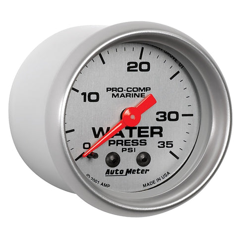 Autometer Marine Silver 2-1/16in 35 PSI Mechanical Water Pressure Gauge - 200772-33