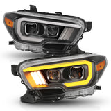 ANZO 2016-2017 Toyota Tacoma Projector Headlights w/ Plank Style Switchback Black w/ Amber w/ DRL - 111397