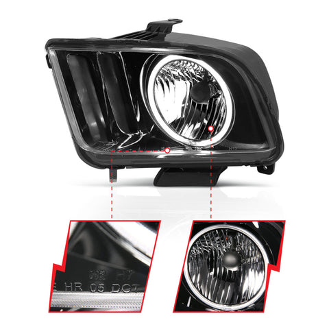 ANZO 2005-2009 Ford Mustang Crystal Headlights w/ Halo Black (CCFL) - 121033
