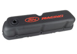 Ford Racing Logo Stamped Steel Black Satin Valve Covers Black Crinkle - 302-072