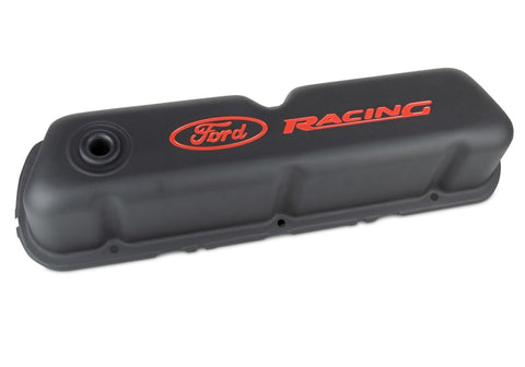 Ford Racing Logo Stamped Steel Black Satin Valve Covers Black Crinkle - 302-072