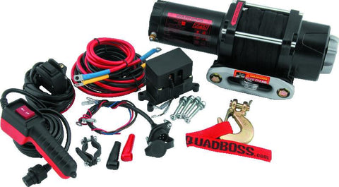 QuadBoss Winch Kit - 39ft x 7/32in Synthetic Rope - 3.5hp - Hawse Fairlead - Wired Remote - 3500lb - 608703