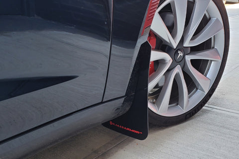 Rally Armor 17-23 Tesla Model 3 Black UR Mud Flap w/Dark Grey Logo - MF62-UR-BLK/DGRY