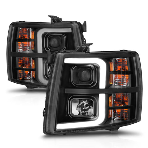 ANZO 2007-2013 Chevrolet Silverado 1500 Projector w/ Light Bar Black Housing w/ Sequential - 111545