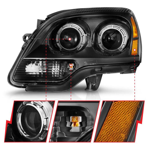 ANZO 2007-2012 GMC Acadia Projector Headlights Black Housing - 111530
