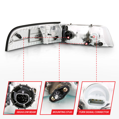 ANZO 1998-2005 Ford Crown Victoria Crystal Headlight Chrome With Bumper Light (OE) - 121556