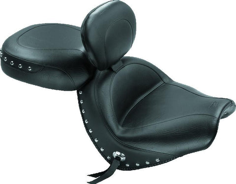 Mustang 04-09 Honda VTX1300C Wide Touring 2PC Seat w/Driver Backrest Studs - Black - 79560