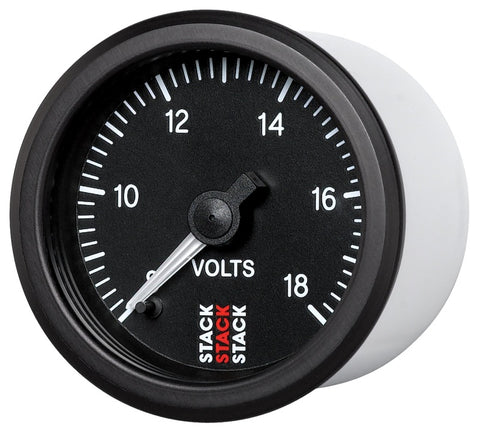 Autometer Stack 52mm 8-18V Pro Stepper Motor Battery Voltage Gauge - Black - ST3316