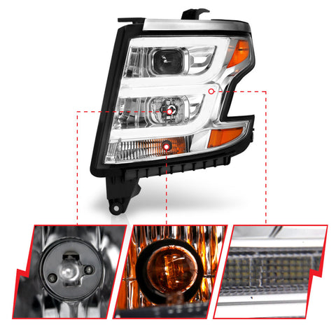 ANZO 2015-2020 Chevy Tahoe Projector Headlights Plank Style Chrome w/DRL - 111493