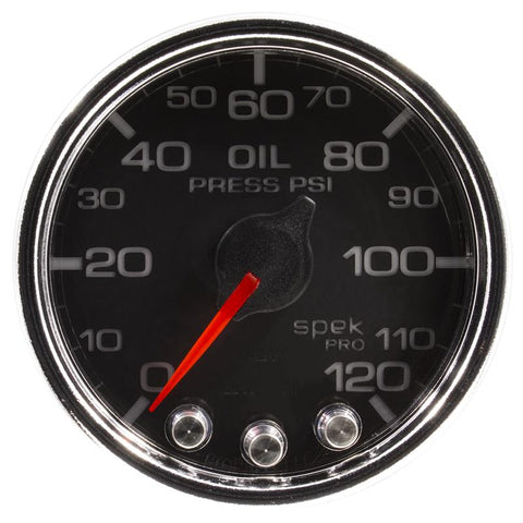 Autometer Spek-Pro Gauge Oil Press 2 1/16in 120psi Stepper Motor W/Peak & Warn Blk/Chrm - P32531