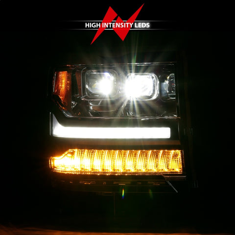 ANZO 16-18 Chevrolet Silverado 1500 LED Projector Headlights w/Plank Style Switchback Chrome w/Amber - 111421