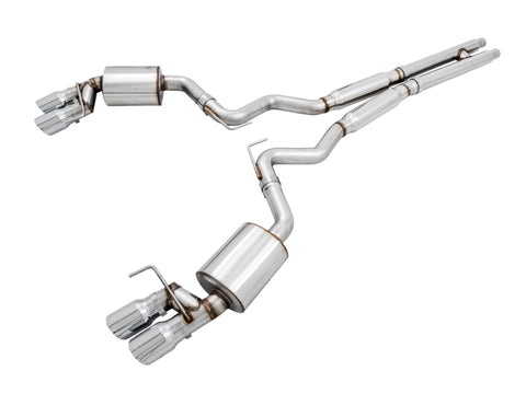 AWE Tuning 2018+ Ford Mustang GT (S550) Cat-Back Exhaust - Touring Edition (Quad Chrome Silver Tips) - 3015-42102