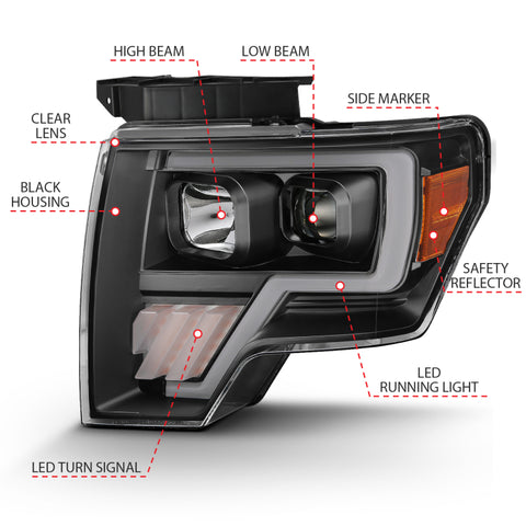 ANZO 2009-2014 Ford F-150 Projector Light Bar G4 H.L. Black Amber - 111445