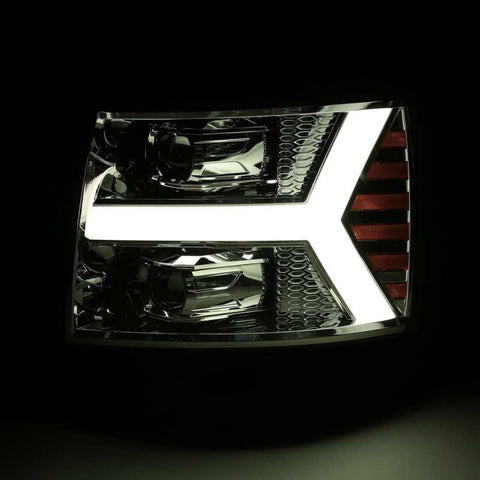 AlphaRex 07-13 Chevy 1500 LUXX LED Proj Headlights Plank Design Chrome w/ Activ Light/Seq Signal/DRL - 880222