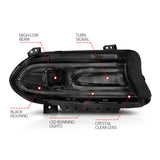 ANZO 2015-2018 Dodge Charger Projector Headlights Plank Style Black - 121559