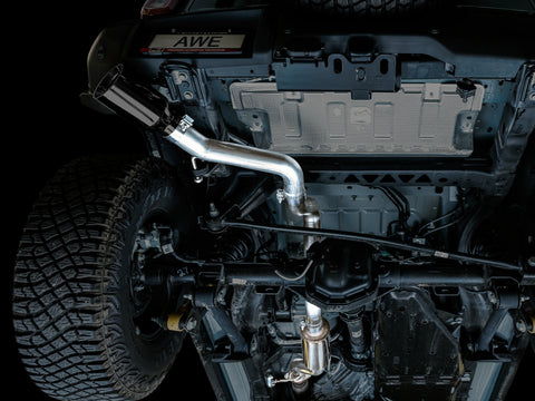 AWE Tuning 2021+ Ford Bronco 0FG Single Rear Exit Exhaust w/Diamond Black Tip & Bash Guard - 3015-23789