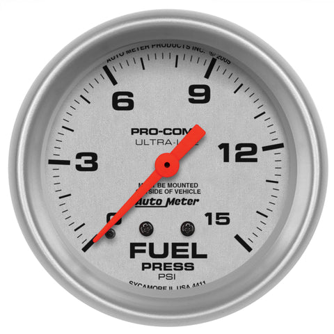 Autometer Ultra-Lite 2 5/8inMechanical Fuel Pressure Gauge 15psi - 4411