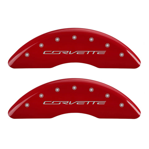 MGP 4 Caliper Covers Engraved Front & Rear C7/Corvette Red finish silver ch - 13084SCV7RD