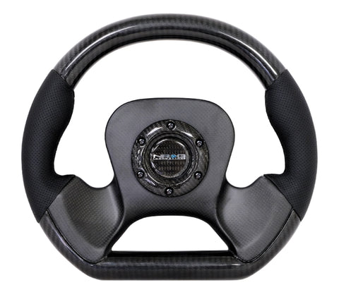 NRG Carbon Fiber Steering Wheel (320mm) CF Center Plate & Two-Tone Carbon w/Leather Trim Handles - ST-X10CF