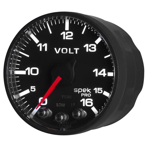 AutoMeter Gauge Voltmeter 2-1/16in. 16V Stepper Motor W/Peak & Warn Blk/Blk Spek-Pro - P344328