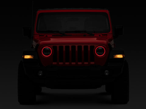 Raxiom 18-22 Jeep Wrangler JL/JT Axial 9-Inch LED Headlights w/RGB Halo- Blk Housing (Clear Lens) - J142668