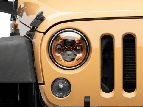 Raxiom 07-18 Jeep Wrangler JK 7-In LED Headlights Orange Housing- Clear Lens - J154700