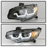 Spyder 16-18 Honda Civic 4Dr w/LED Seq Turn Sig Lights Proj Headlight - Black - PRO-YD-HC16-SEQ-BK - 5086099