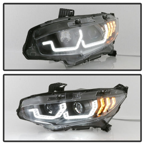 Spyder 16-18 Honda Civic 4Dr w/LED Seq Turn Sig Lights Proj Headlight - Black - PRO-YD-HC16-SEQ-BK - 5086099