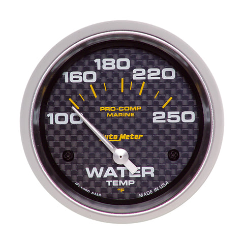 Autometer Marine Carbon Fiber 2-5/8in Electric Water Temperature Gauge 100-250 Deg F - 200763-40