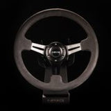 NRG Reinforced Steering Wheel (350mm / 3in. Deep) Black Leather w/ Alcantara Stitching - RST-018SA