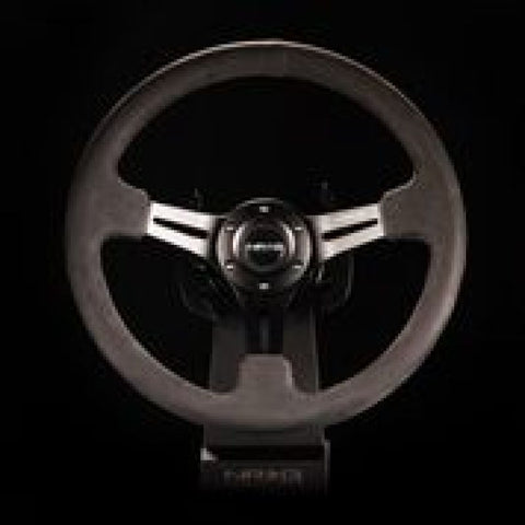 NRG Reinforced Steering Wheel (350mm / 3in. Deep) Black Leather w/ Alcantara Stitching - RST-018SA