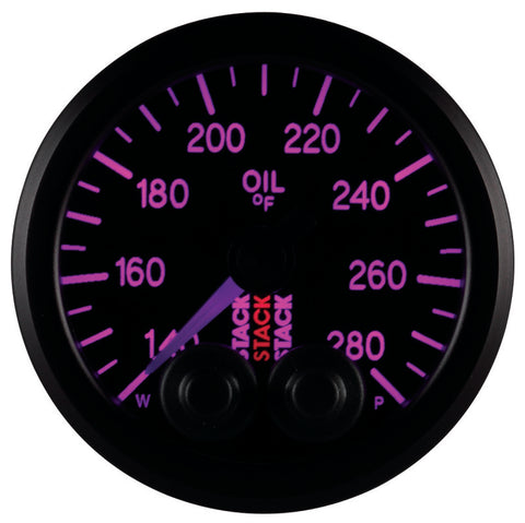 Autometer Stack Instruments 52mm 140-280 Deg F 1/8in NPTF Male Pro Control Oil Temp Gauge - Black - ST3510