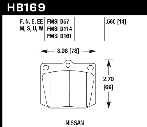 Hawk Nissan 810/240Z/260Z/280Z/620 / Toyota Corona/Cressida/Crown/PU DTC-70 Front Race Brake Pads - HB169U.560