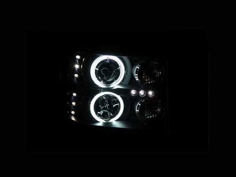 ANZO 2007-2013 GMC Sierra 1500 Projector Headlights w/ Halo Black - 111125