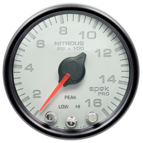 Autometer Spek-Pro Gauge Nitrous Press 2 1/16in 1600psi Stepper Motor W/Peak & Warn Wht/Blk - P32012