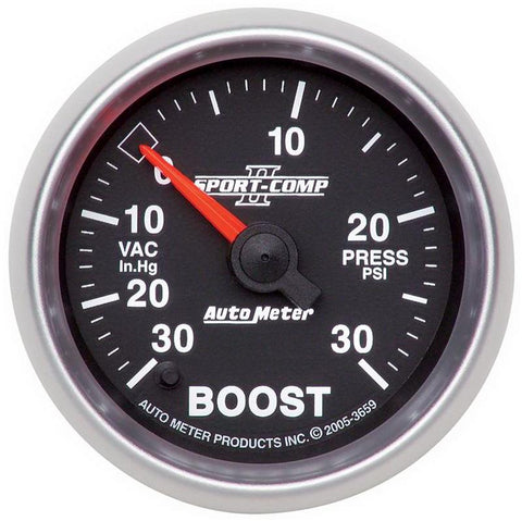 Autometer Sport-Comp II 52mm Full Sweep Electronic 30 In Hg-Vac/30 PSI Vacuum/Boost Gauge - 3659