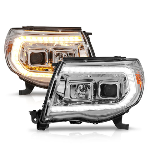 ANZO 05-11 Toyota Tacoma Projector Headlights w/Light Bar Switchback Chrome Housing - 111565