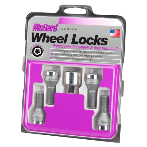 McGard Wheel Lock Bolt Set - 4pk. (Cone Seat) M14X1.5 / 17mm Hex / 27.5mm Shank Length - Chrome - 27222