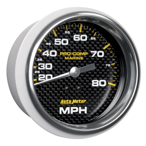 Autometer Gauge Speedometer 3-3/8in 80MPH Mechanical Marine Carbon Fiber - 200753-40
